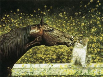 horse cats Painting - horse and cat